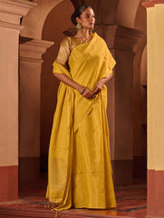 Bengal Elegance. Handwoven Tissue & Linen Saree - Sunlit Amber