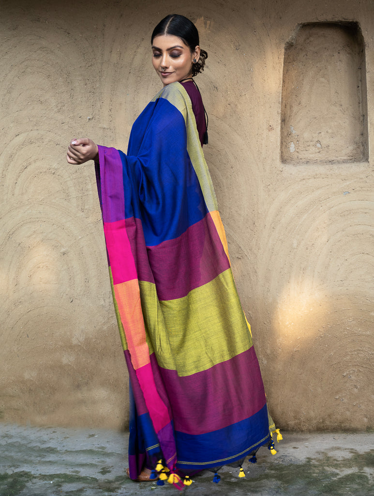 Soft & Striking. Pure Handwoven Linen Saree (With Blouse Piece) - Royal Blue Elegance