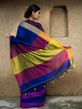Load image into Gallery viewer, Soft &amp; Striking. Pure Handwoven Linen Saree (With Blouse Piece) - Royal Blue Elegance
