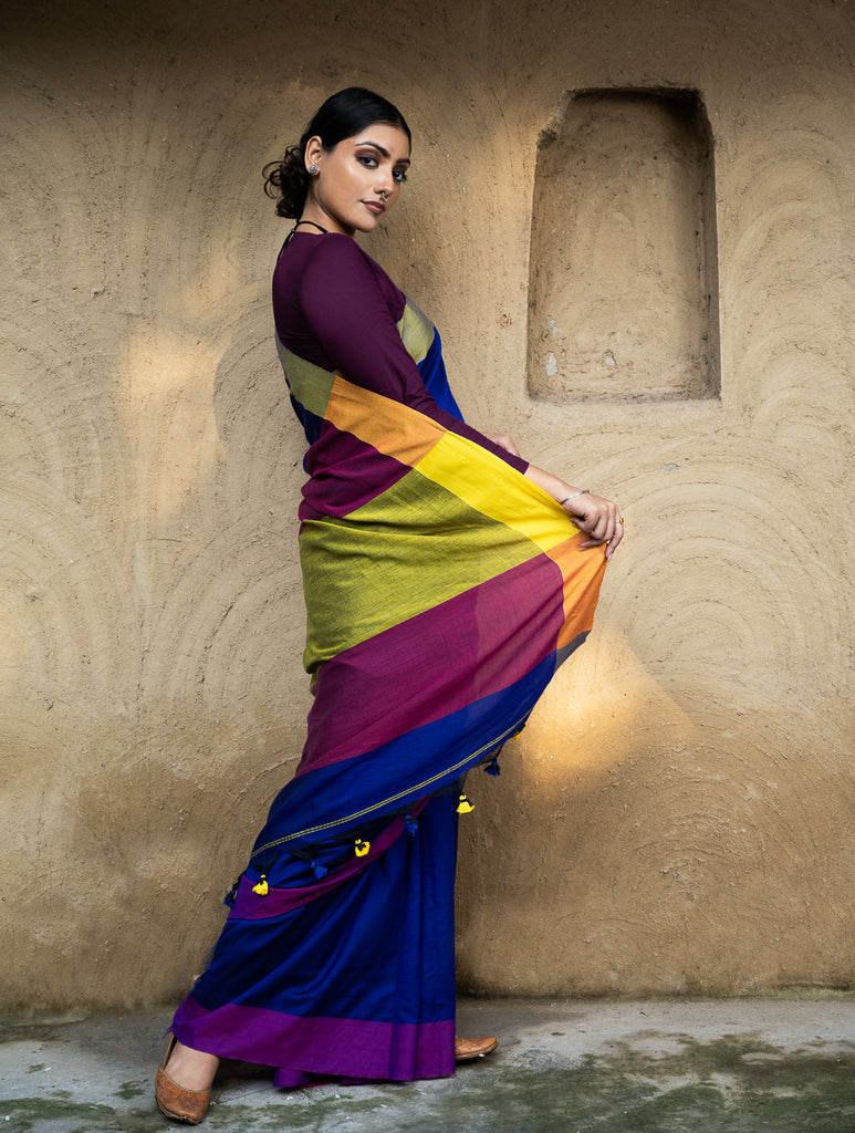 Soft & Striking. Pure Handwoven Linen Saree (With Blouse Piece) - Royal Blue Elegance