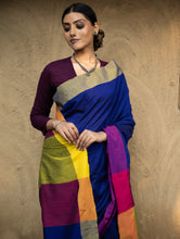 Load image into Gallery viewer, Soft &amp; Striking. Pure Handwoven Linen Saree (With Blouse Piece) - Royal Blue Elegance