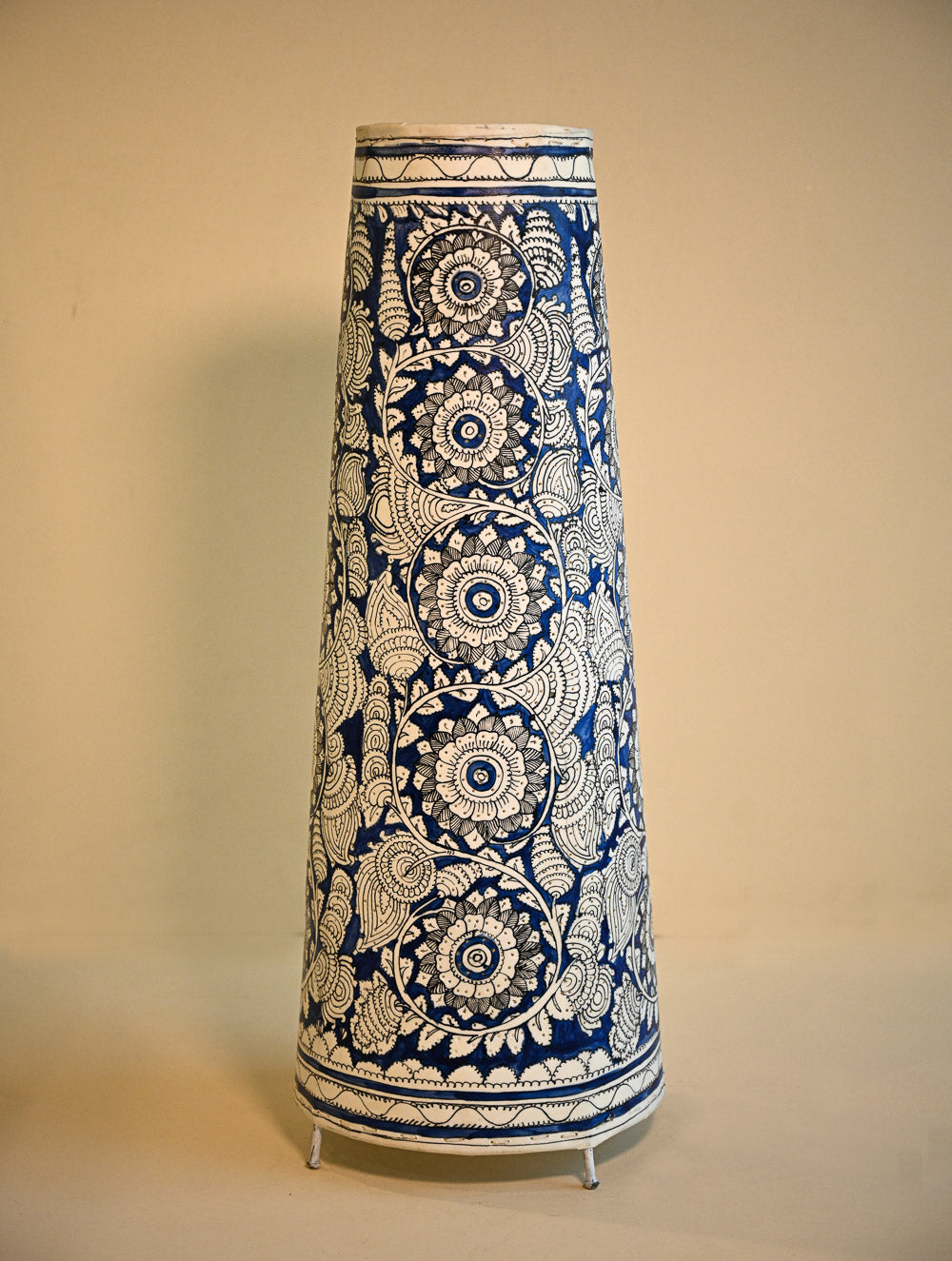 Andhra Leather Craft Lamp Shade - Indigo Mandala. Height - 25 inches