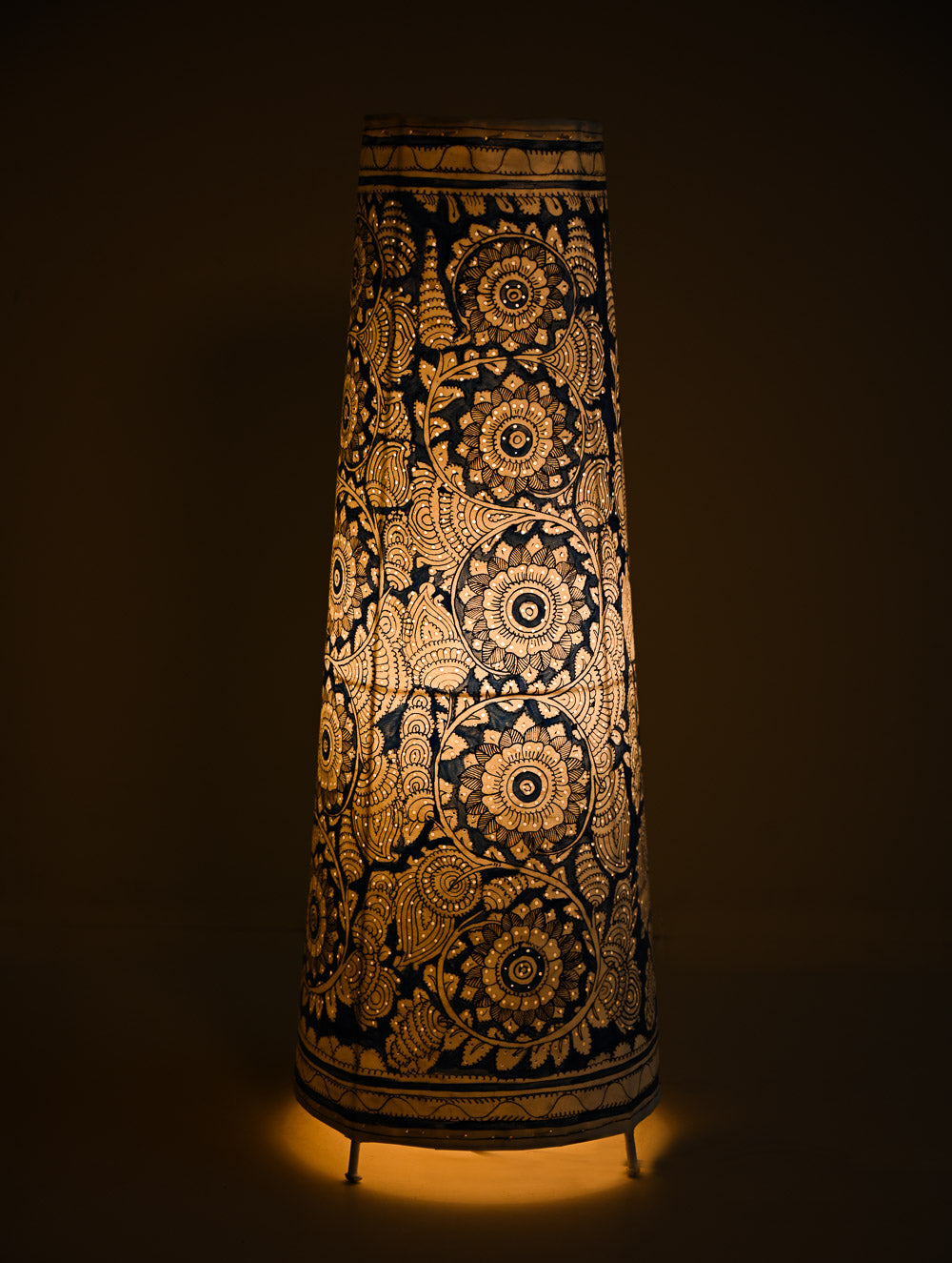 Andhra Leather Craft Lamp Shade - Indigo Mandala. Height - 25 inches