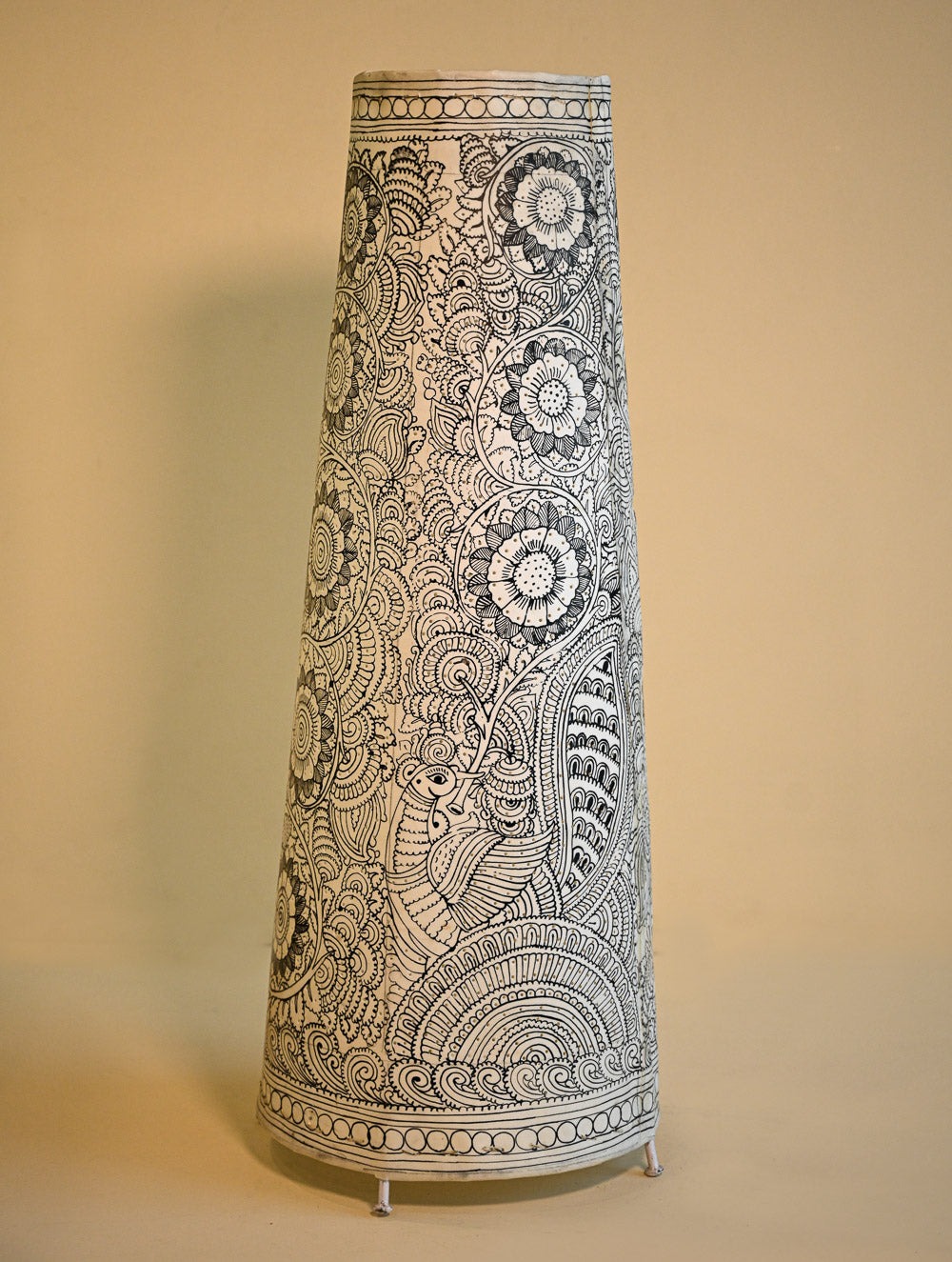 Andhra Leather Craft Lamp Shade - Monochrome Mandala. Height - 25 inches