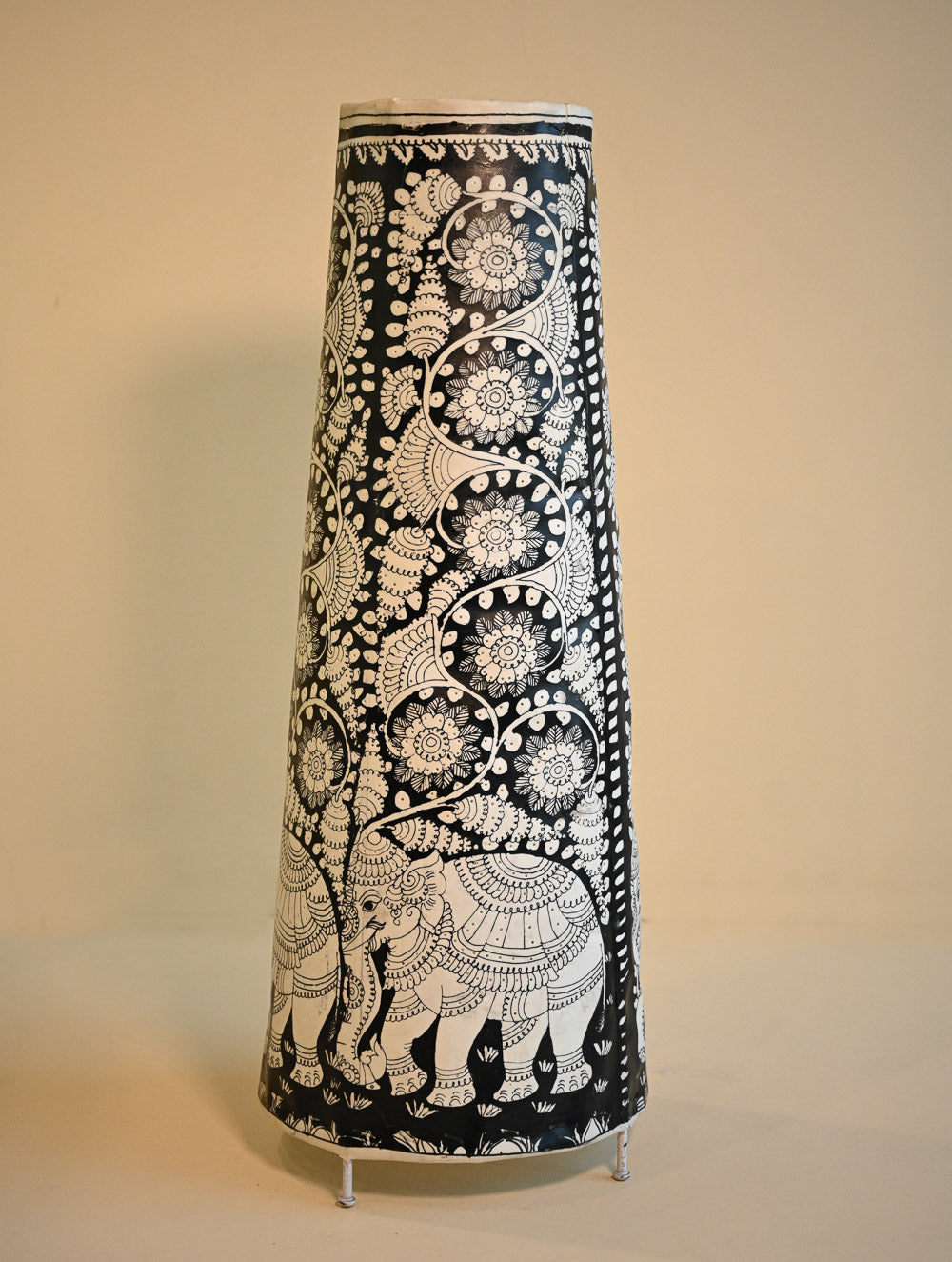 Andhra Leather Craft Lamp Shade - Gaja Vana Kath?. Height - 25 inches