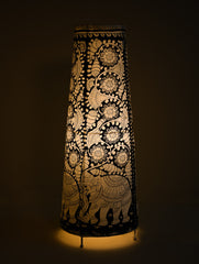Andhra Leather Craft Lamp Shade - Gaja Vana Kath?. Height - 25 inches