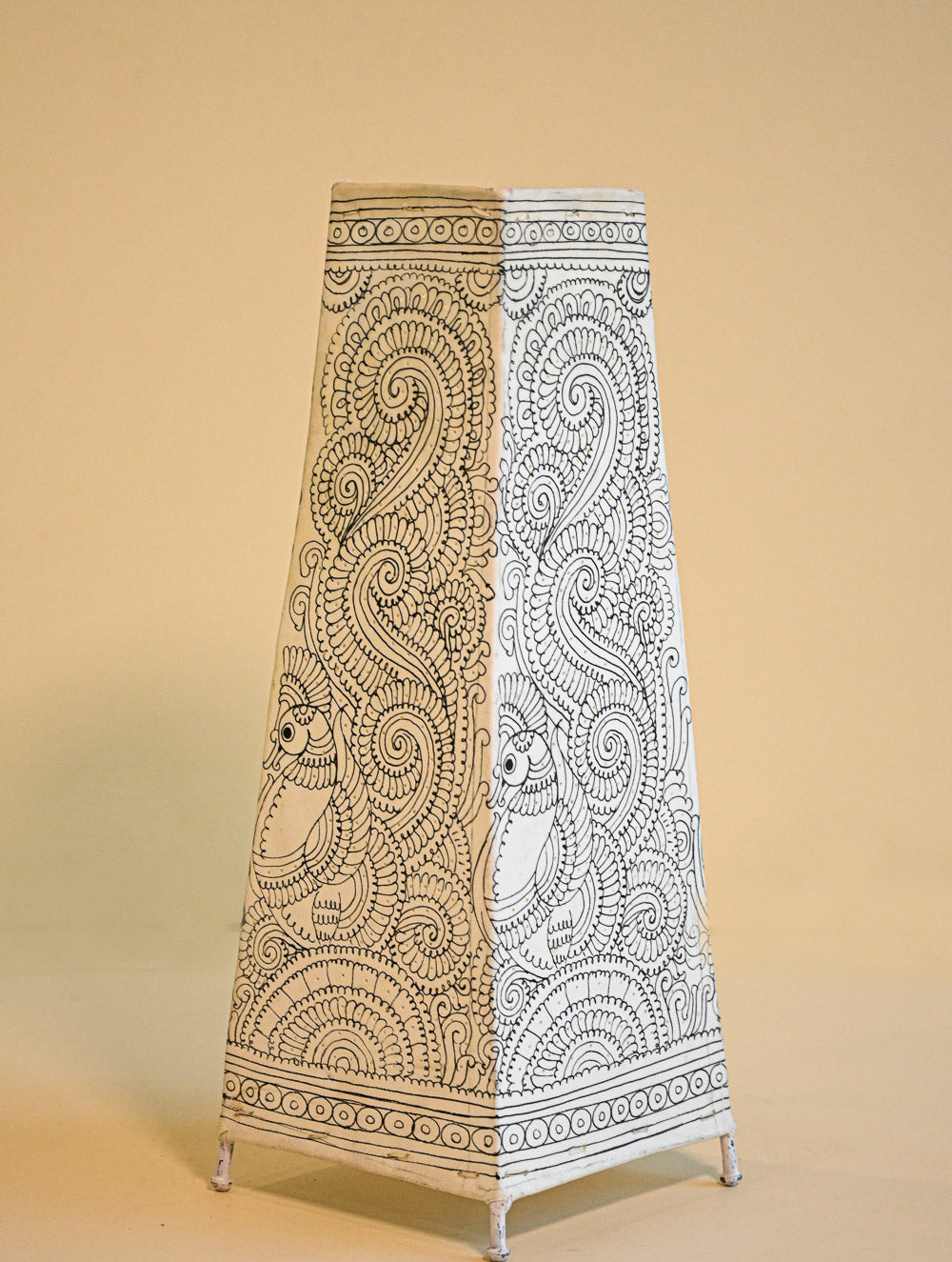 Andhra Leather Craft Lamp Shade - Paisley Peacock. Height - 17 inches