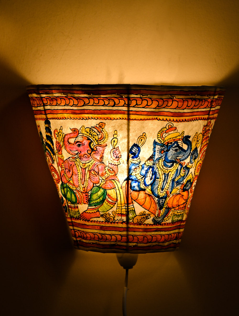 Andhra Leather Craft Wall Lamp Shade - Vinayaka Vilasam (Set of Two). Height - 8.5 inches Each