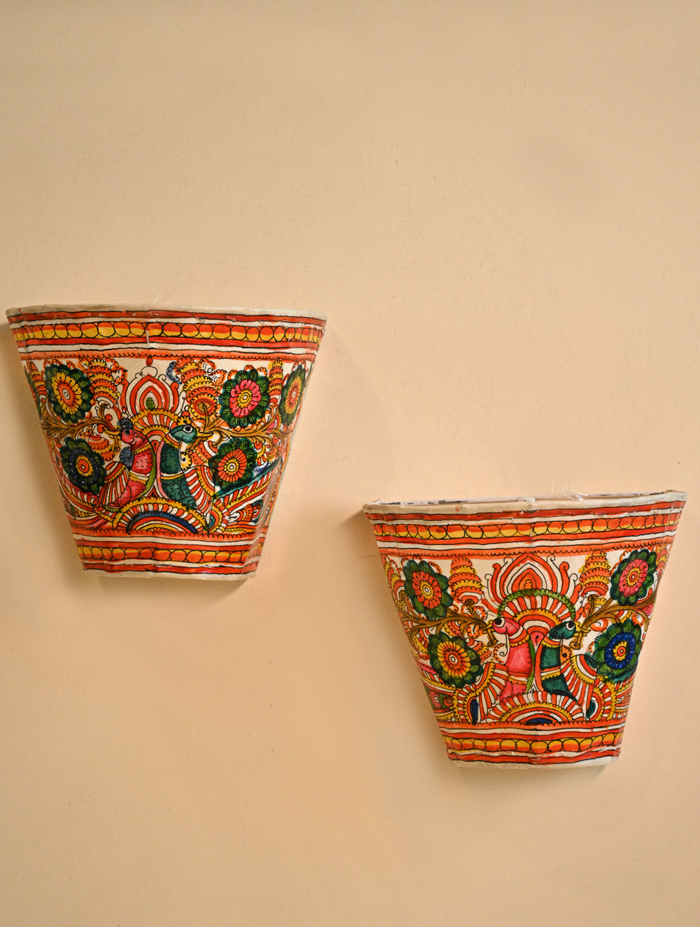 Andhra Leather Craft Wall Lamp Shade - Jodi Pakshulu (Set of Two). Height - 8.5 inches Each