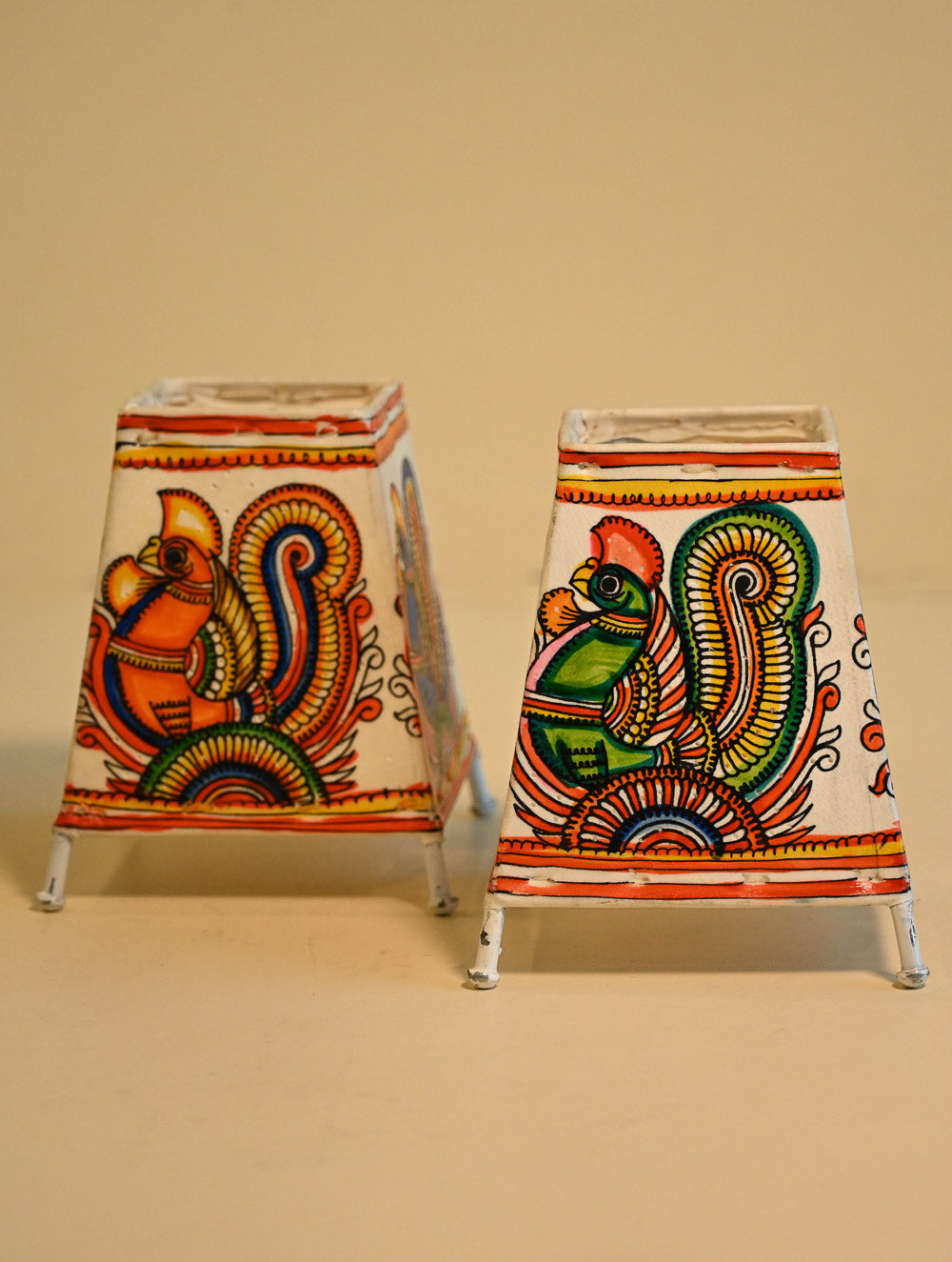 Andhra Leather Craft Lamp Shade - Chitra Pakshi Kutir (Set of Two). Height - 6 inches Each