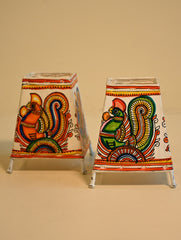 Andhra Leather Craft Lamp Shade - Chitra Pakshi Kutir (Set of Two). Height - 6 inches Each