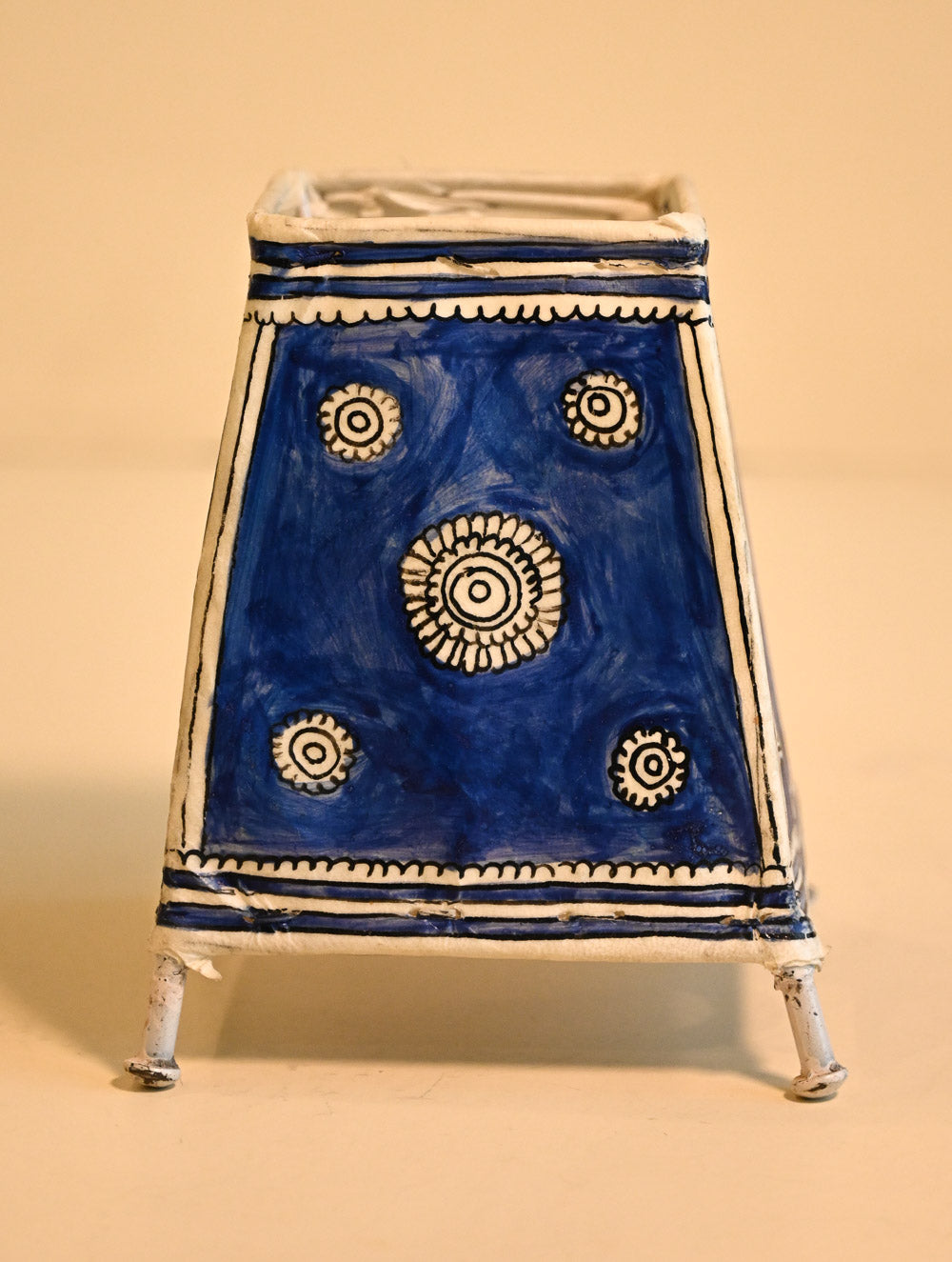 Andhra Leather Craft Lamp Shade - Blue Flower. Height - 6 inches