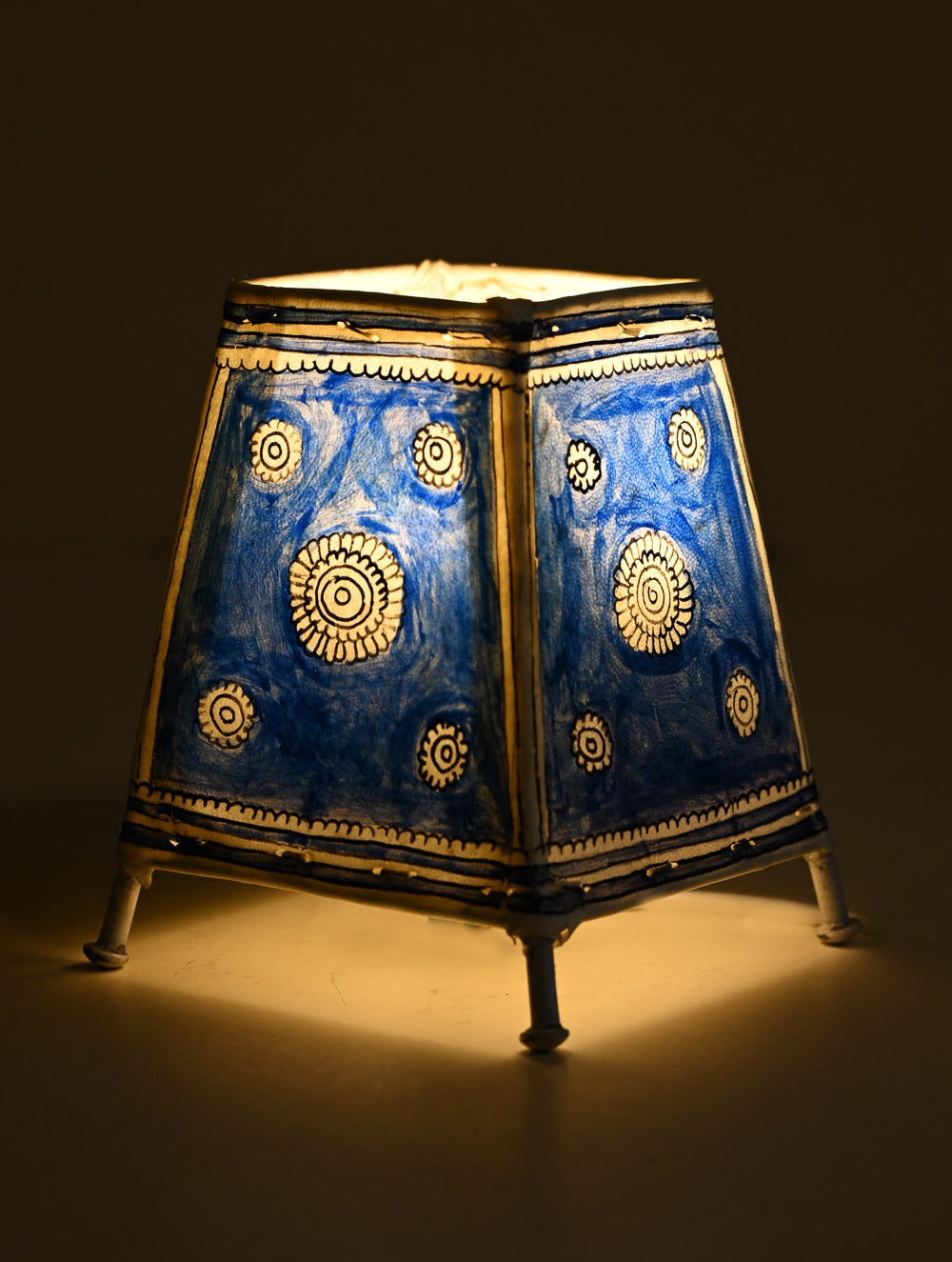 Andhra Leather Craft Lamp Shade - Blue Flower. Height - 6 inches