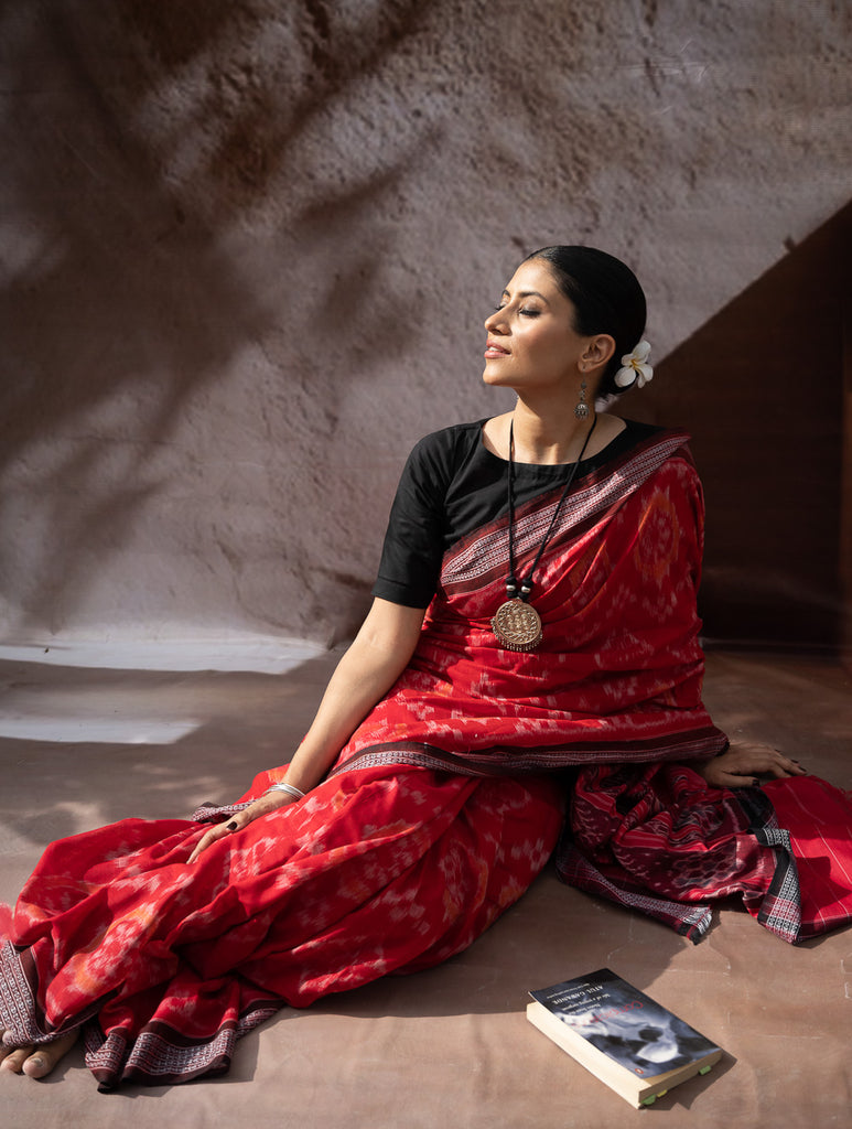 Sambalpuri Handwoven Ikat Soft Cotton Saree - Bandha Rekha