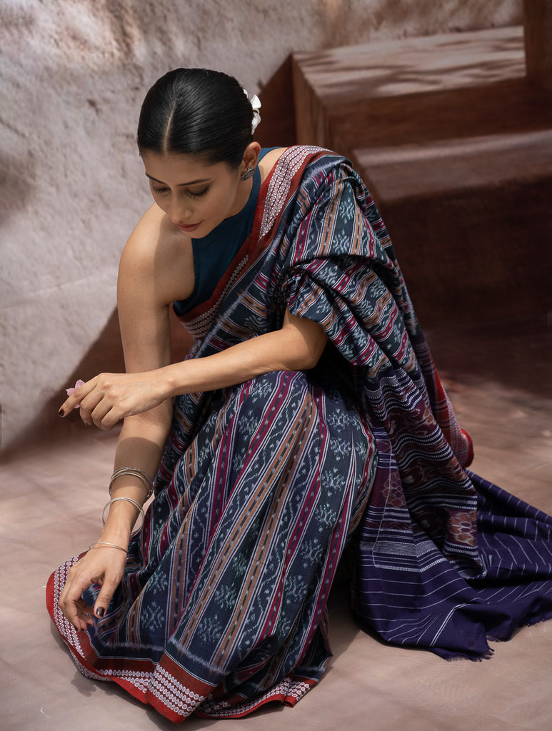 Sambalpuri Handwoven Ikat Soft Cotton Saree - Bandha Tara