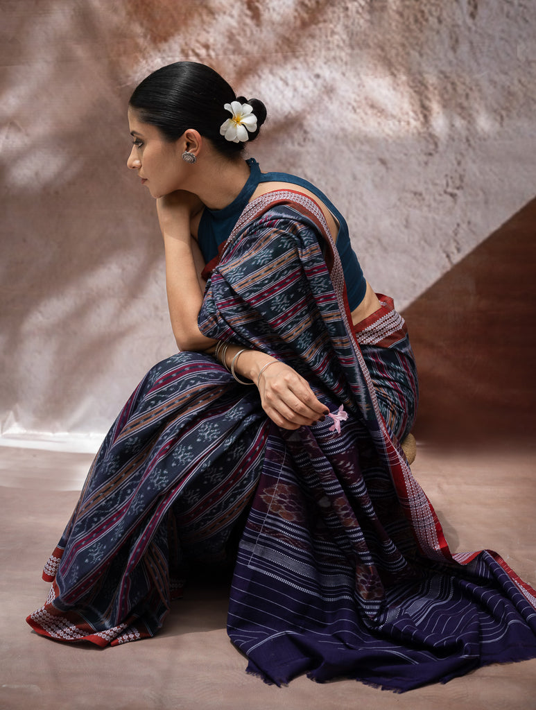 Sambalpuri Handwoven Ikat Soft Cotton Saree - Bandha Tara