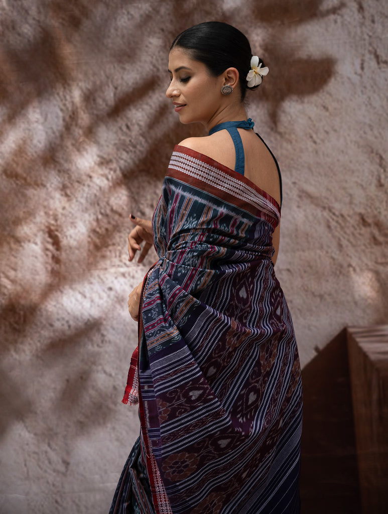 Sambalpuri Handwoven Ikat Soft Cotton Saree - Bandha Tara