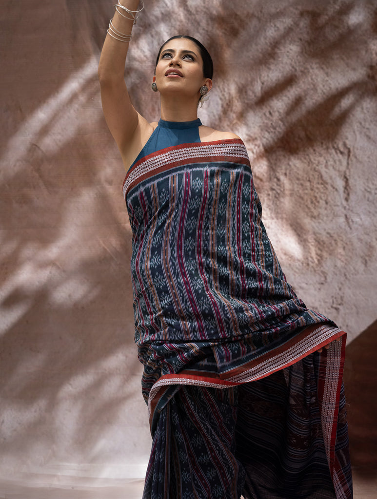 Sambalpuri Handwoven Ikat Soft Cotton Saree - Bandha Tara