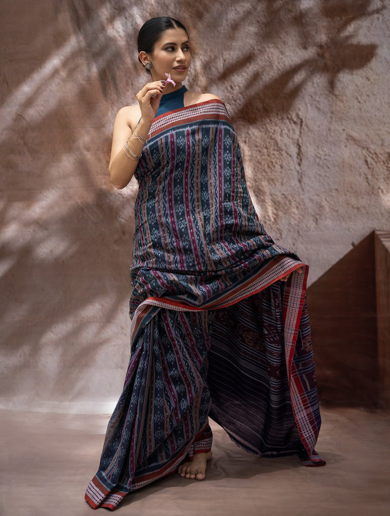 Sambalpuri Handwoven Ikat Soft Cotton Saree - Bandha Tara