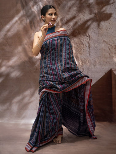 Sambalpuri Handwoven Ikat Soft Cotton Saree - Bandha Tara