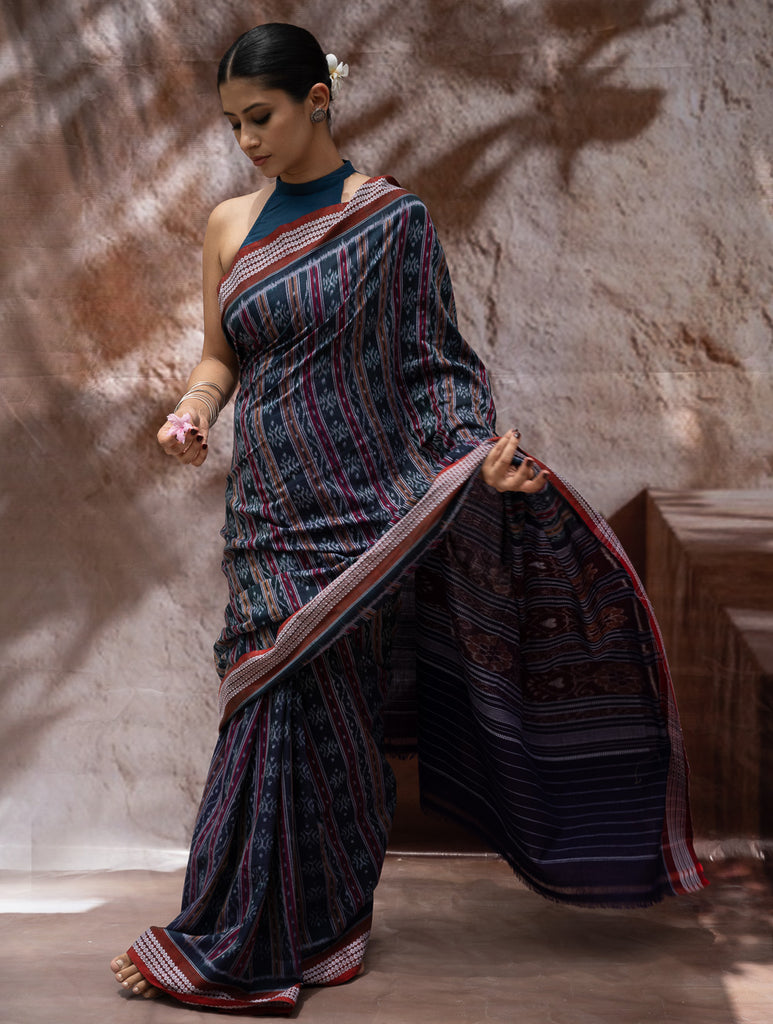Sambalpuri Handwoven Ikat Soft Cotton Saree - Bandha Tara