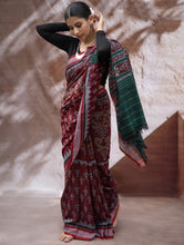 Load image into Gallery viewer, Sambalpuri Handwoven Ikat Soft Cotton Saree - Forest Flame