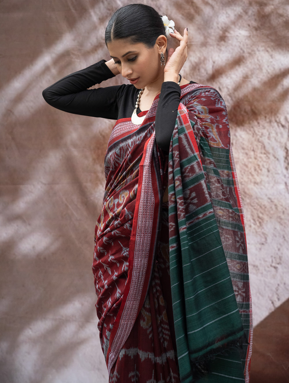 Load image into Gallery viewer, Sambalpuri Handwoven Ikat Soft Cotton Saree - Forest Flame