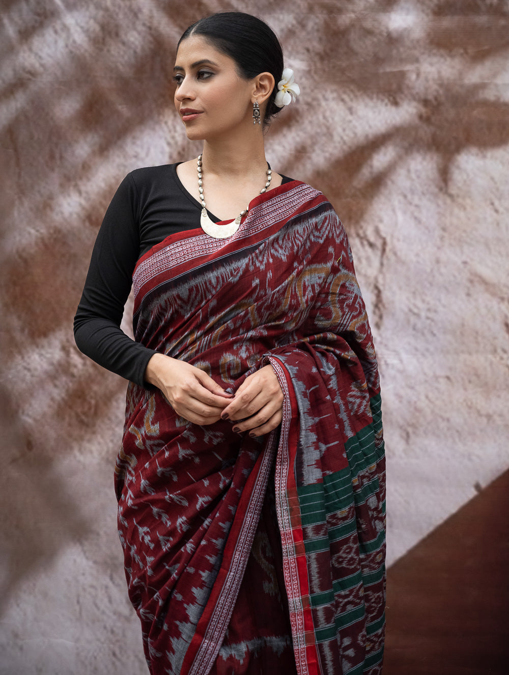 Load image into Gallery viewer, Sambalpuri Handwoven Ikat Soft Cotton Saree - Forest Flame