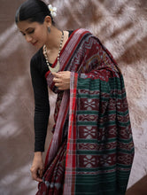 Load image into Gallery viewer, Sambalpuri Handwoven Ikat Soft Cotton Saree - Forest Flame