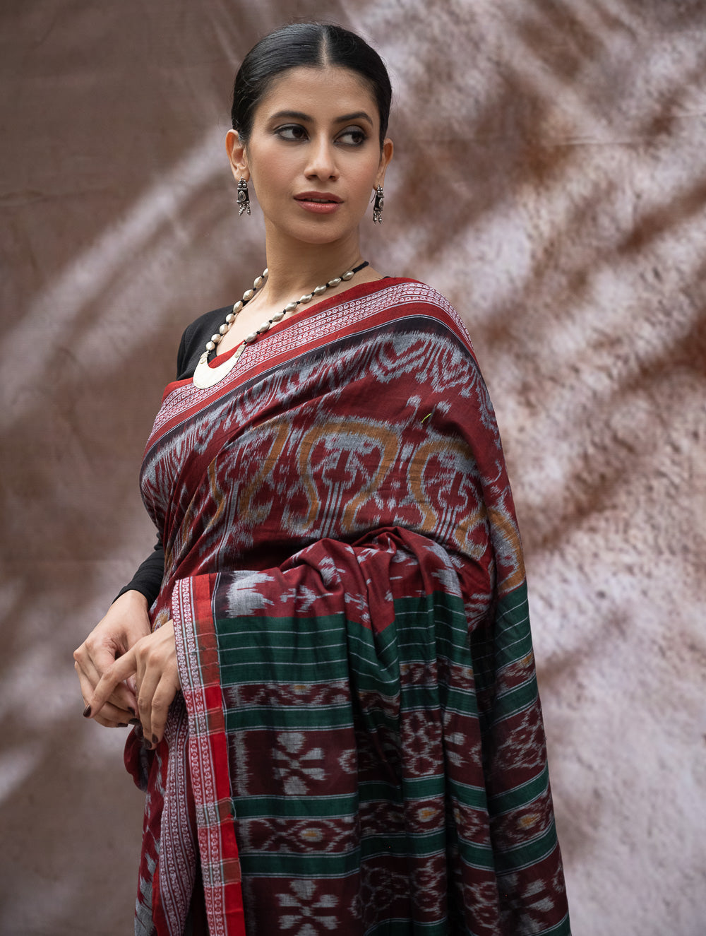 Load image into Gallery viewer, Sambalpuri Handwoven Ikat Soft Cotton Saree - Forest Flame