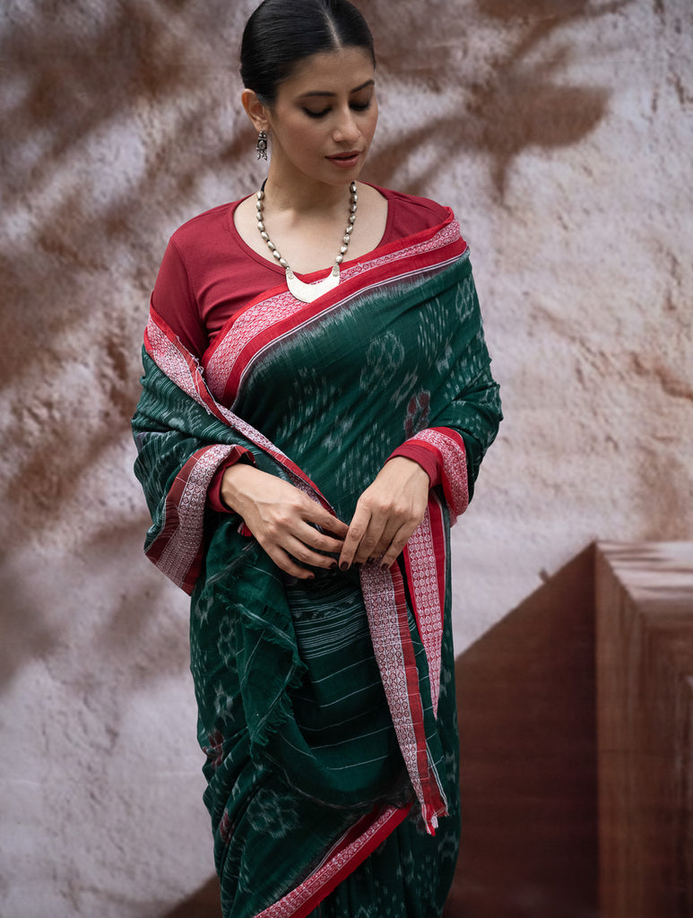 Sambalpuri Handwoven Ikat Soft Cotton Saree - Harita Roop