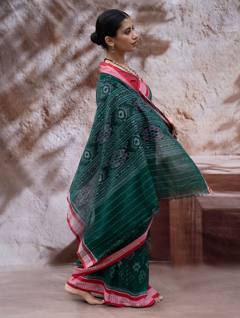 Sambalpuri Handwoven Ikat Soft Cotton Saree - Harita Roop