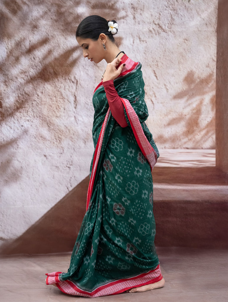 Sambalpuri Handwoven Ikat Soft Cotton Saree - Harita Roop