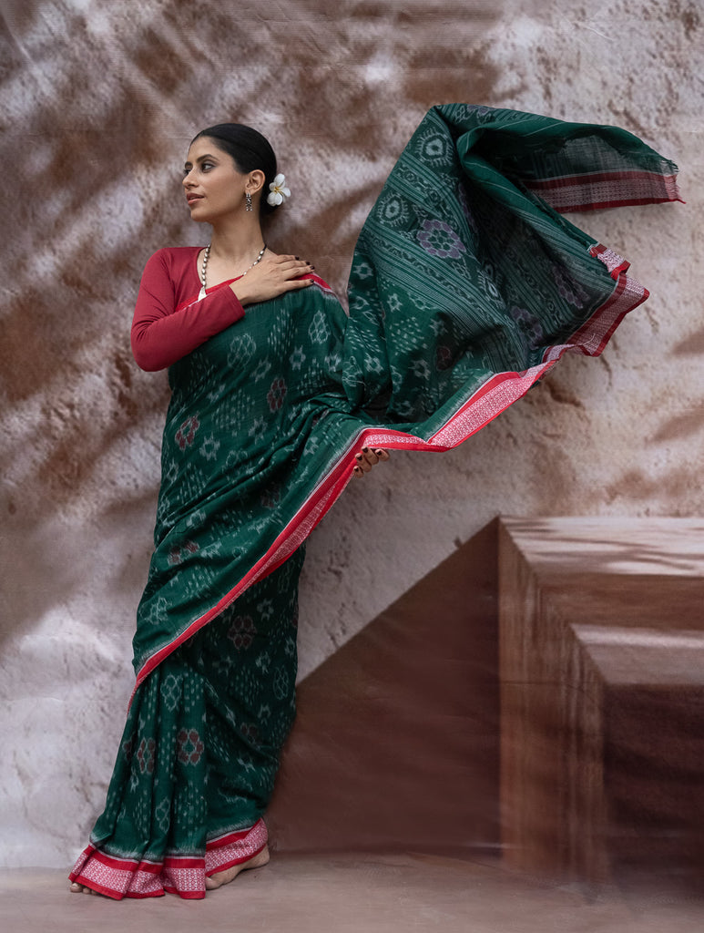 Sambalpuri Handwoven Ikat Soft Cotton Saree - Harita Roop