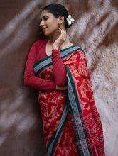 Load image into Gallery viewer, Sambalpuri Handwoven Ikat Soft Cotton Saree - Lal Chakra