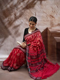 Sambalpuri Handwoven Ikat Soft Cotton Saree - Lal Paata