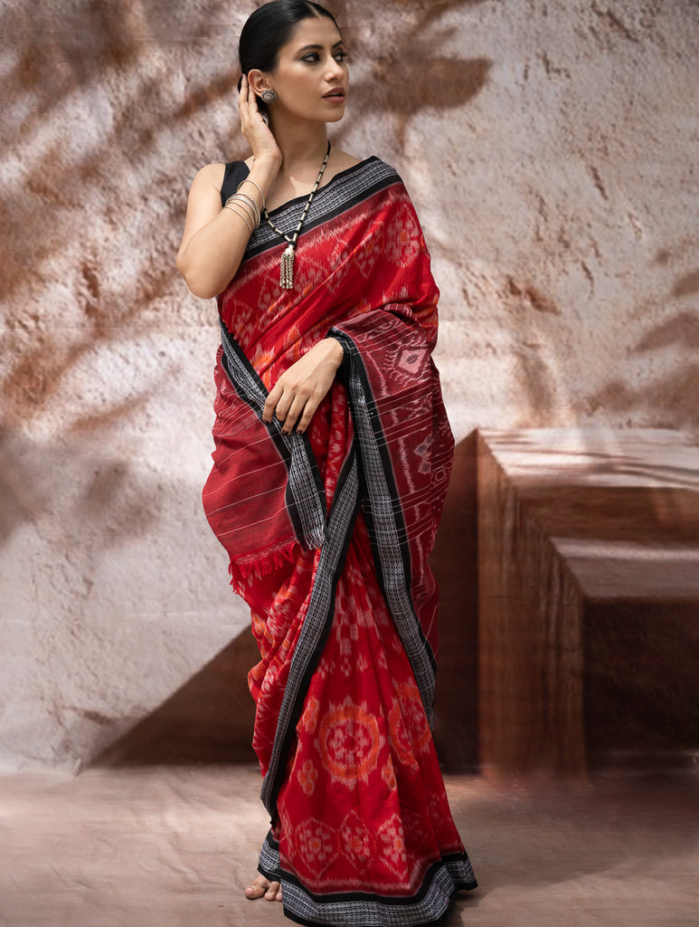 Sambalpuri Handwoven Ikat Soft Cotton Saree - Lalima