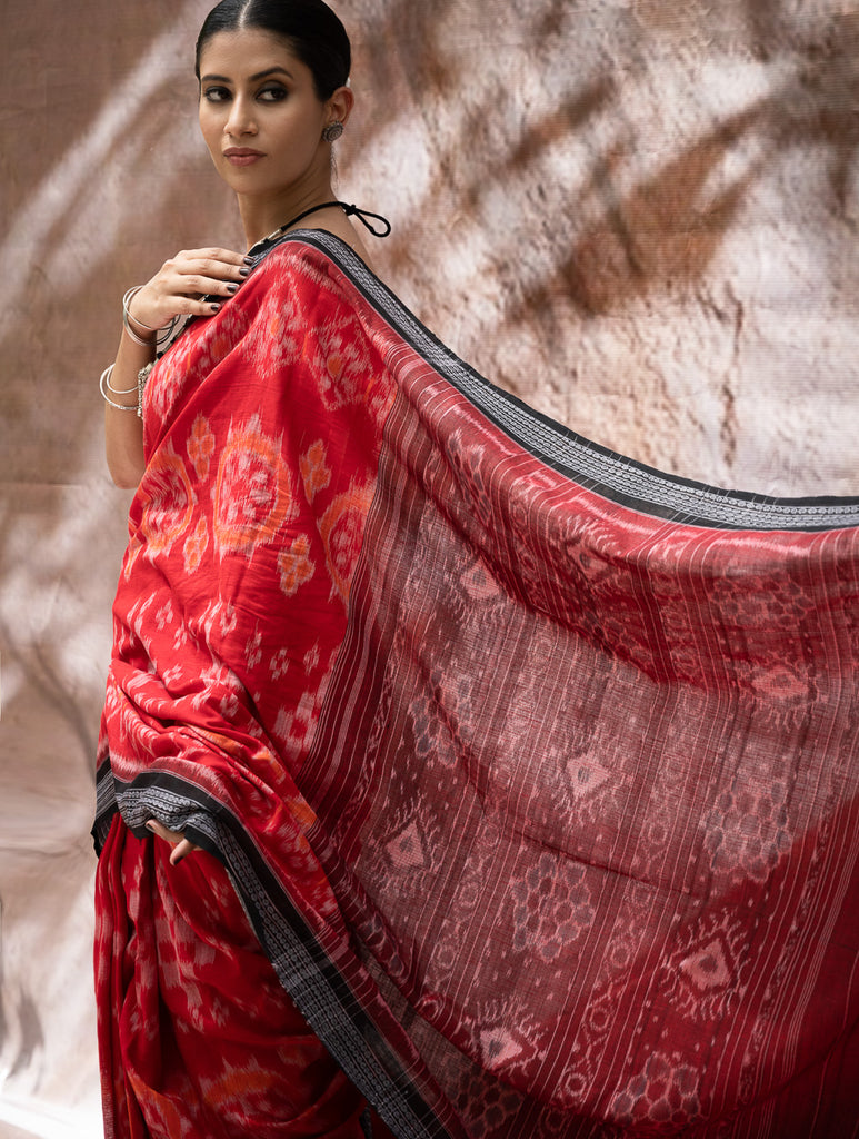 Sambalpuri Handwoven Ikat Soft Cotton Saree - Lalima