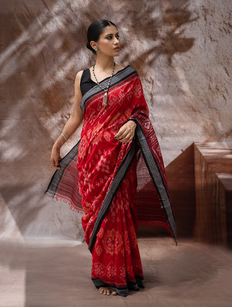 Sambalpuri Handwoven Ikat Soft Cotton Saree - Lalima