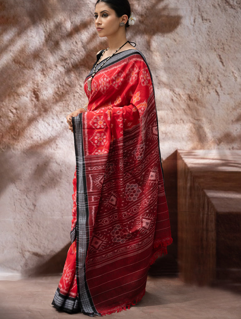 Sambalpuri Handwoven Ikat Soft Cotton Saree - Lalima