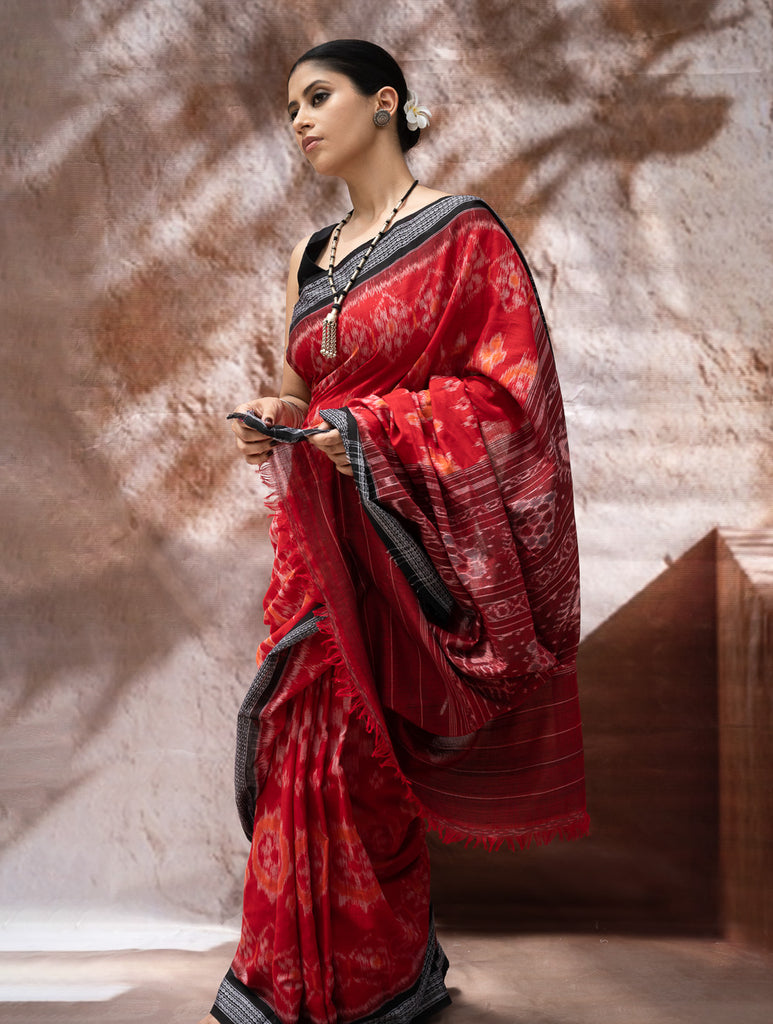 Sambalpuri Handwoven Ikat Soft Cotton Saree - Lalima