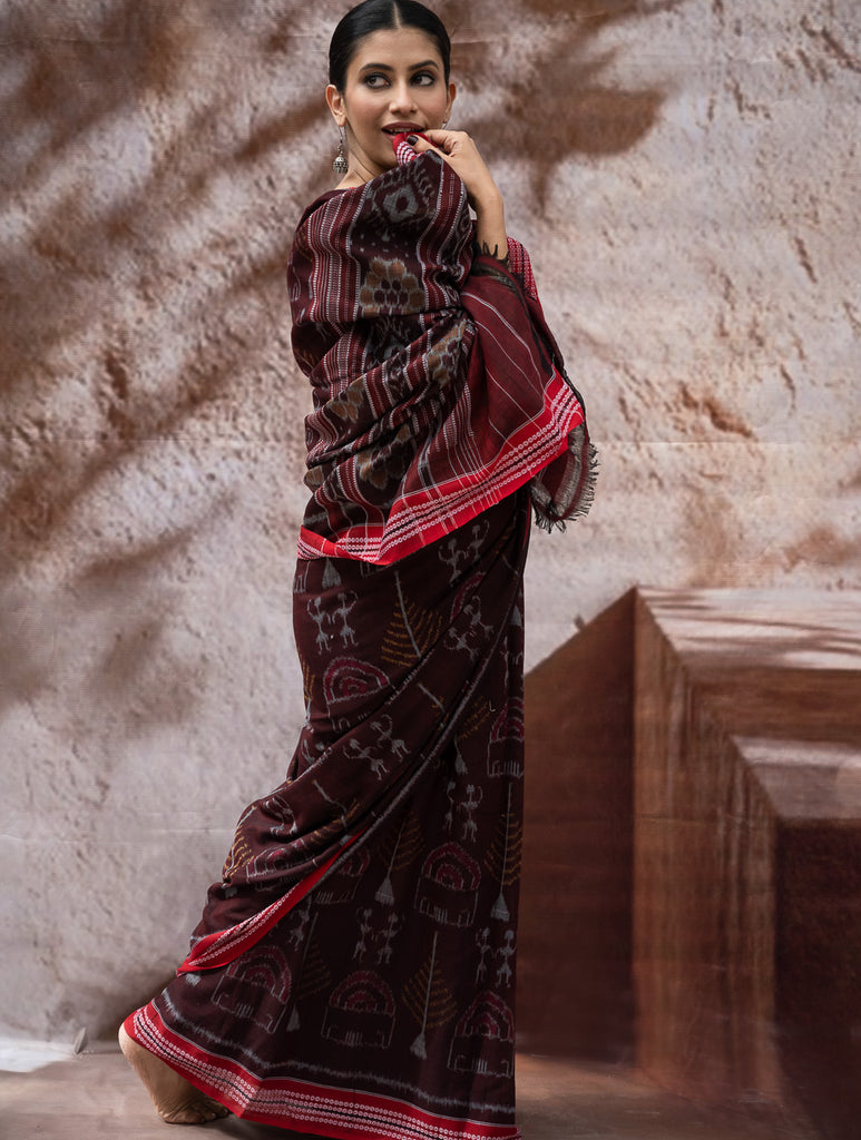 Sambalpuri Handwoven Ikat Soft Cotton Saree - Manjari