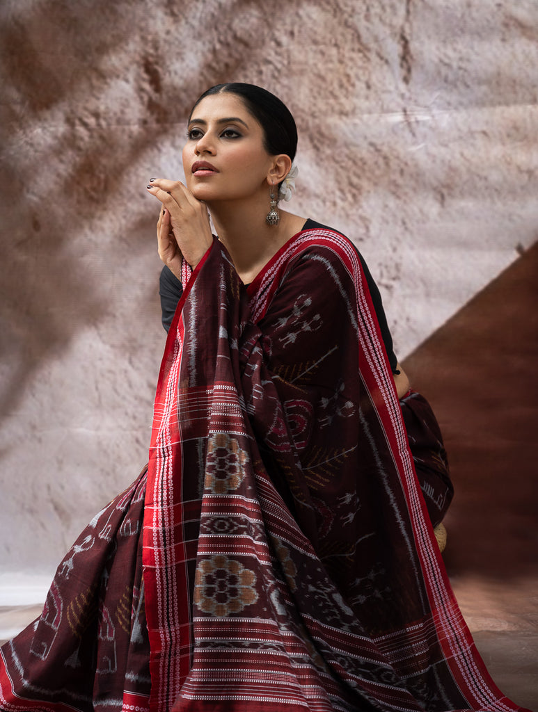 Sambalpuri Handwoven Ikat Soft Cotton Saree - Manjari