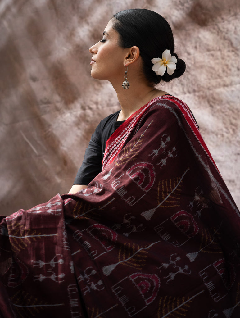 Sambalpuri Handwoven Ikat Soft Cotton Saree - Manjari