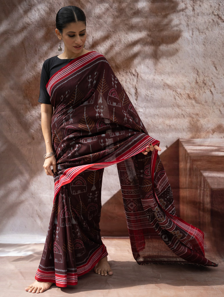Sambalpuri Handwoven Ikat Soft Cotton Saree - Manjari