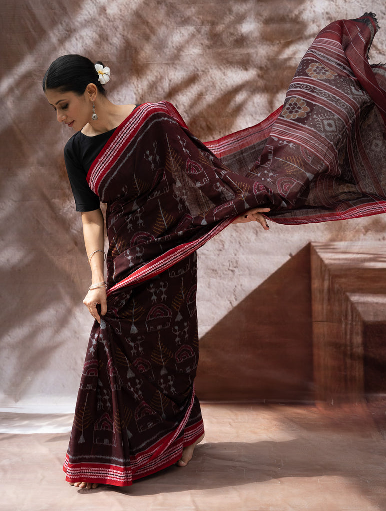 Sambalpuri Handwoven Ikat Soft Cotton Saree - Manjari