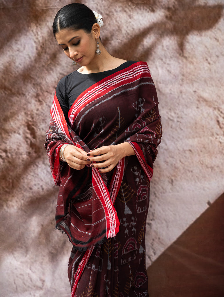 Sambalpuri Handwoven Ikat Soft Cotton Saree - Manjari
