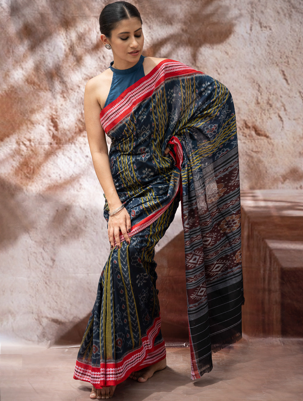 Load image into Gallery viewer, Sambalpuri Handwoven Ikat Soft Cotton Saree - Neel Pravaah