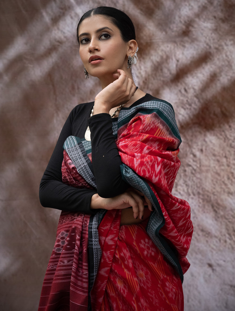 Load image into Gallery viewer, Sambalpuri Handwoven Ikat Soft Cotton Saree - Sindoori