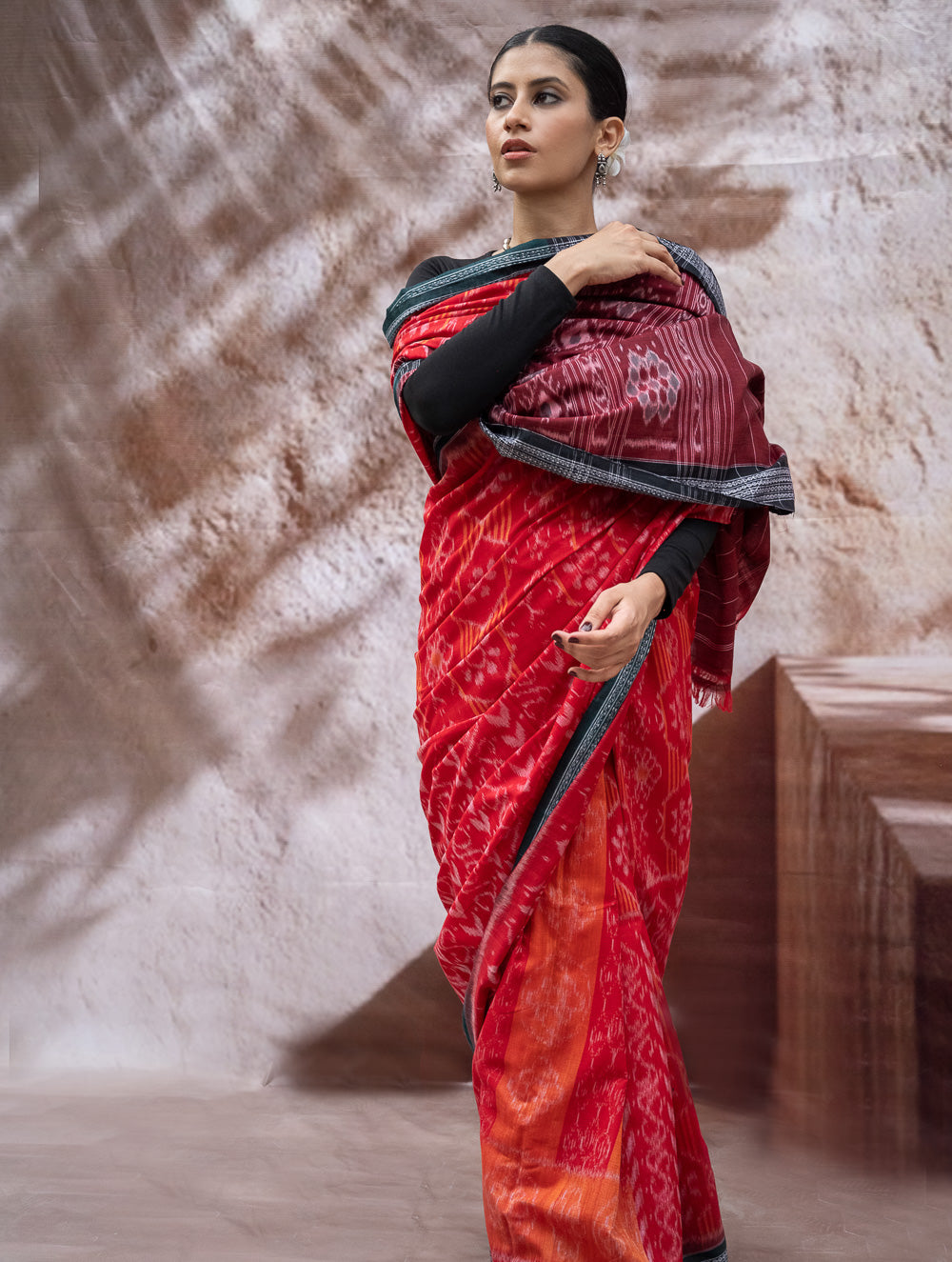 Load image into Gallery viewer, Sambalpuri Handwoven Ikat Soft Cotton Saree - Sindoori